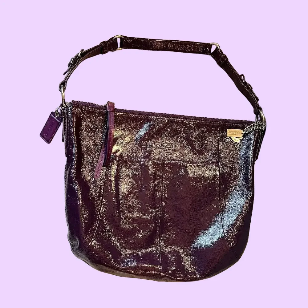 Coach HOBO Shoulder Bag, Purple Patent Leather with HANG TAGS zip close